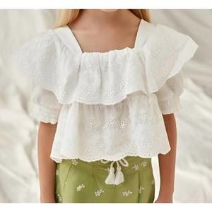 NEW MAYORAL ruffled embroidered top with skort set in white/light blue